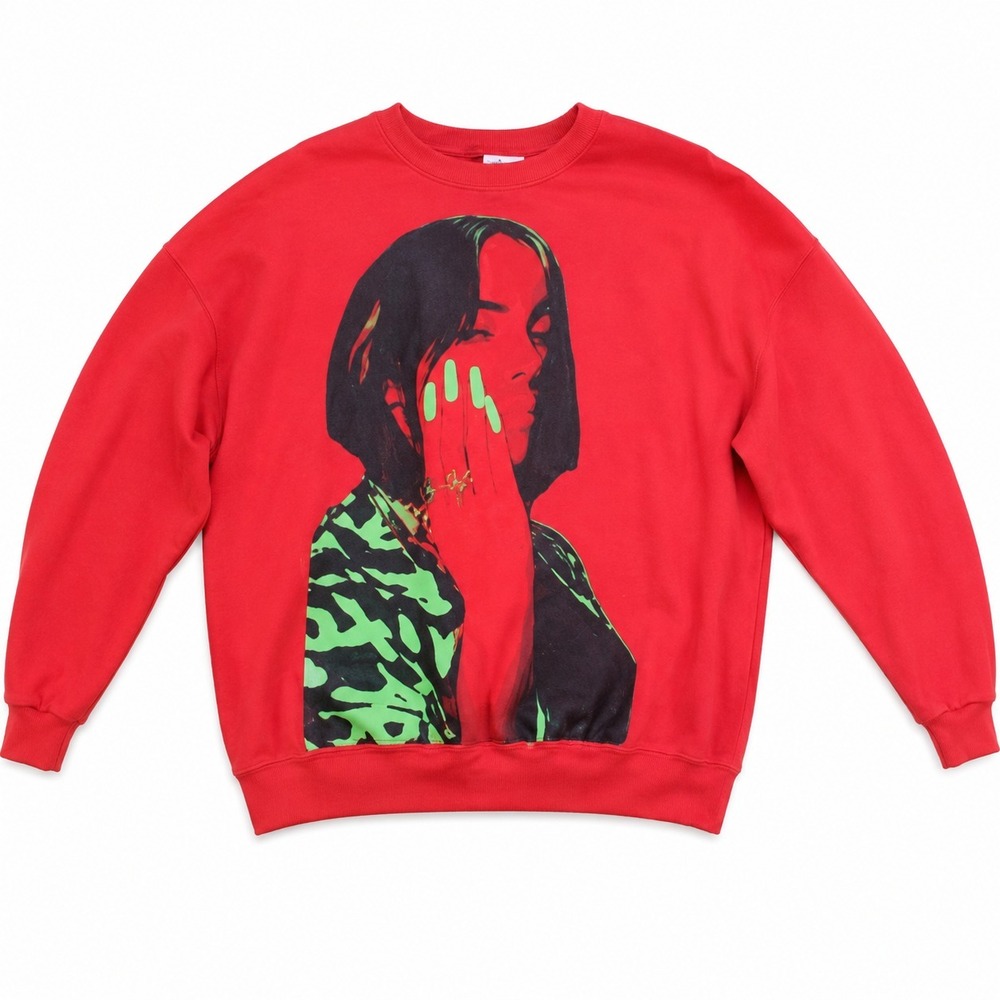 Divided Billie Eilish Sweatshirt Women's Large Red Crewneck Graphic